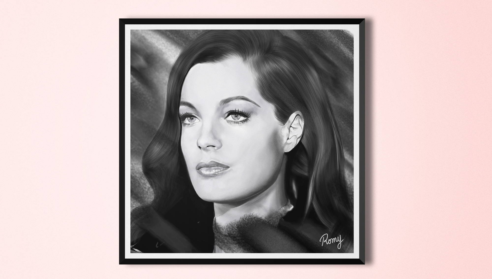Portrait digital de Romy Schneider créé par Romy Cardon